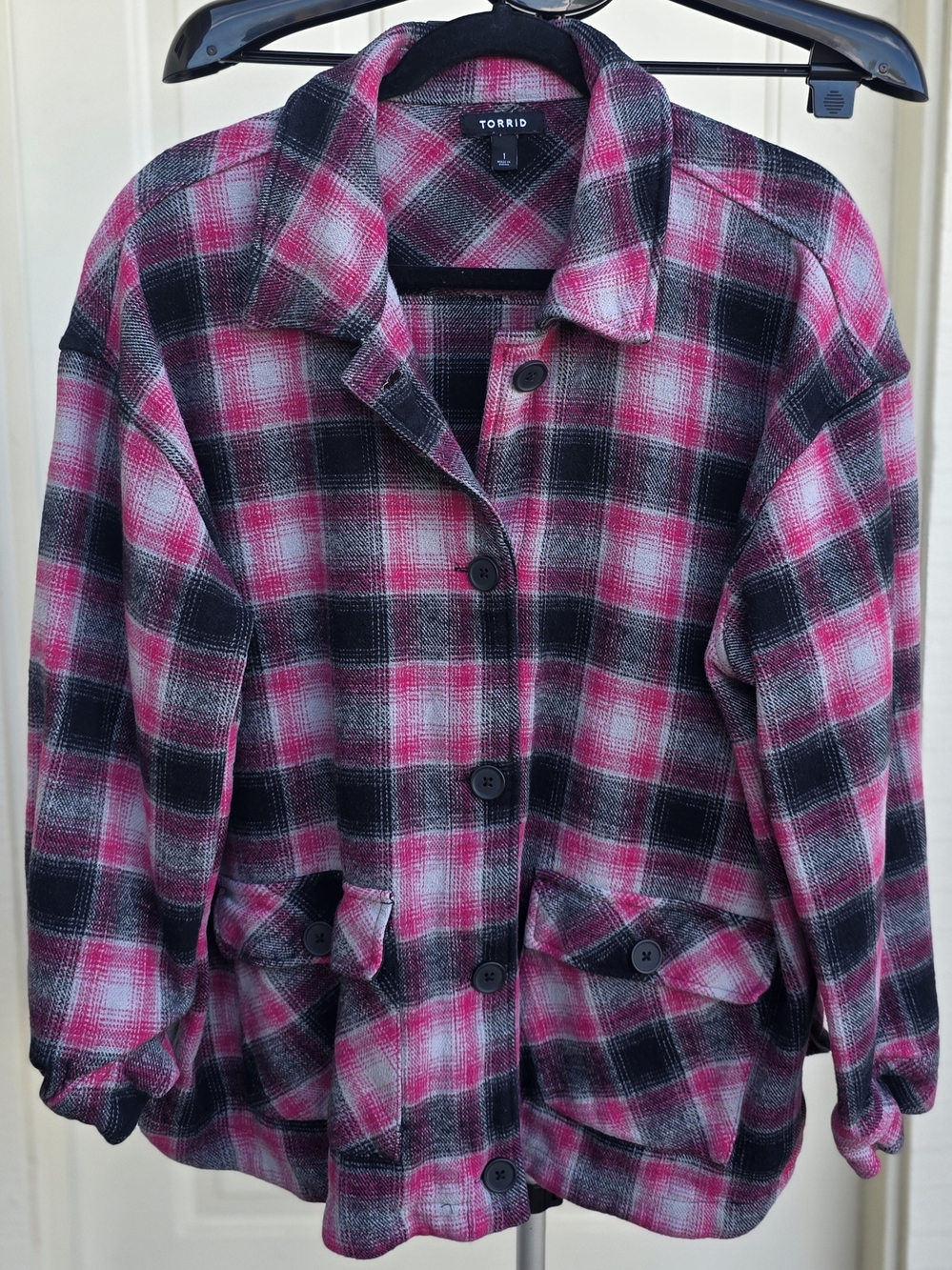 Torrid NWOT Heavyweight 100% Cotton Pink Black Plaid Flannel Shacket 1X/1